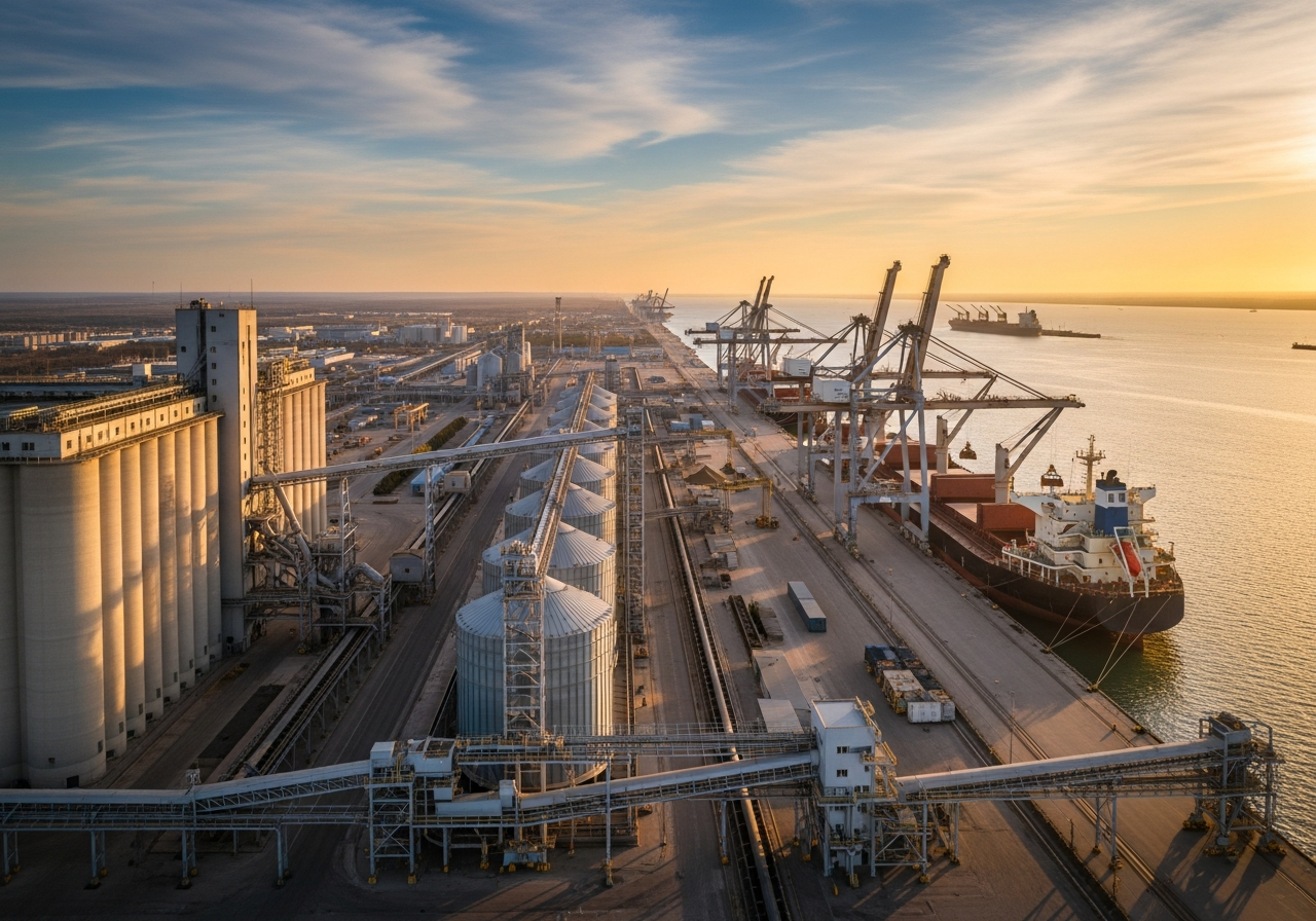 Global port infrastructure at dawn